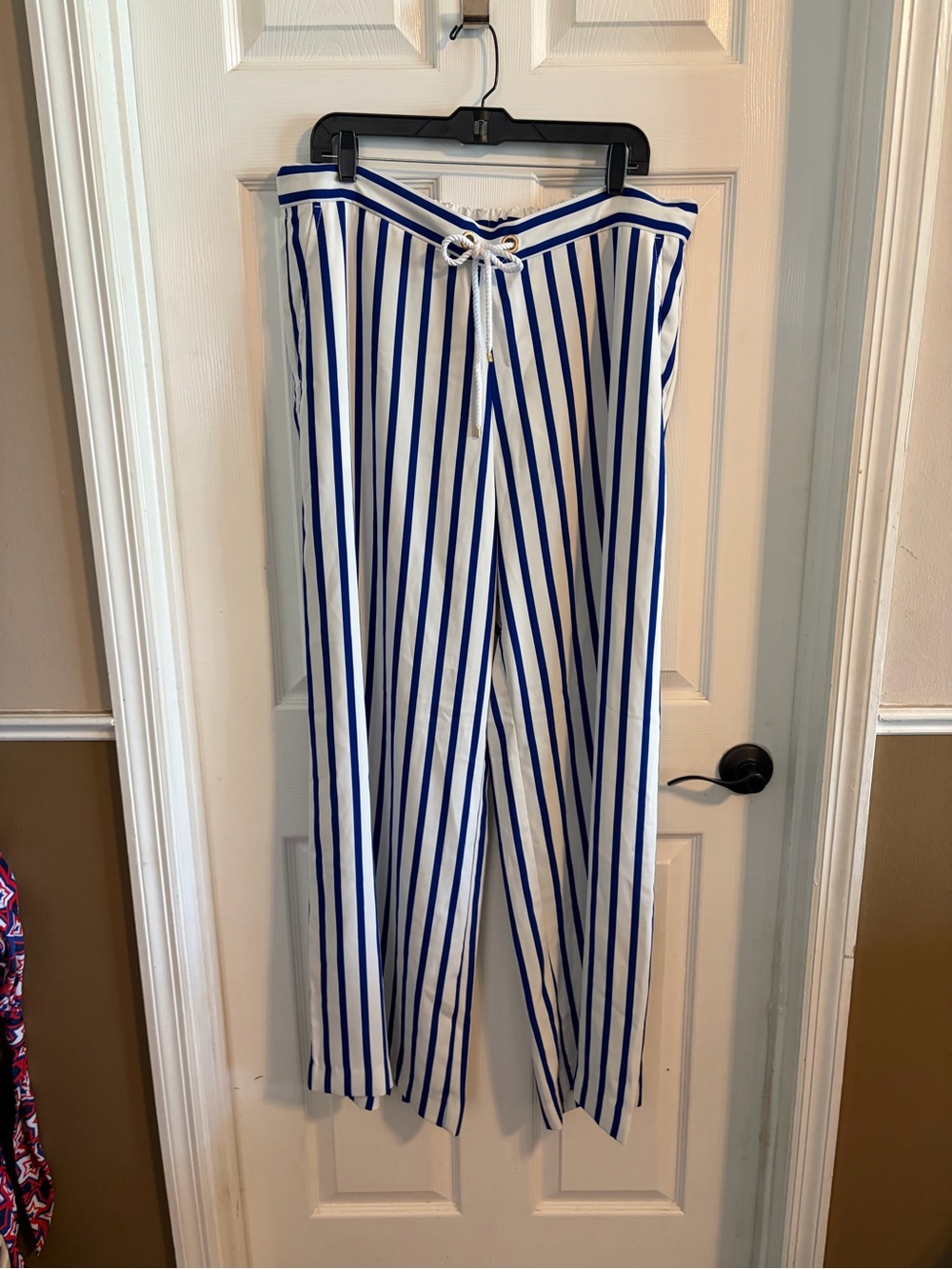 Ralph Lauren Blue White Striped Wide Leg Pants XL Coastal Nautical Old Money